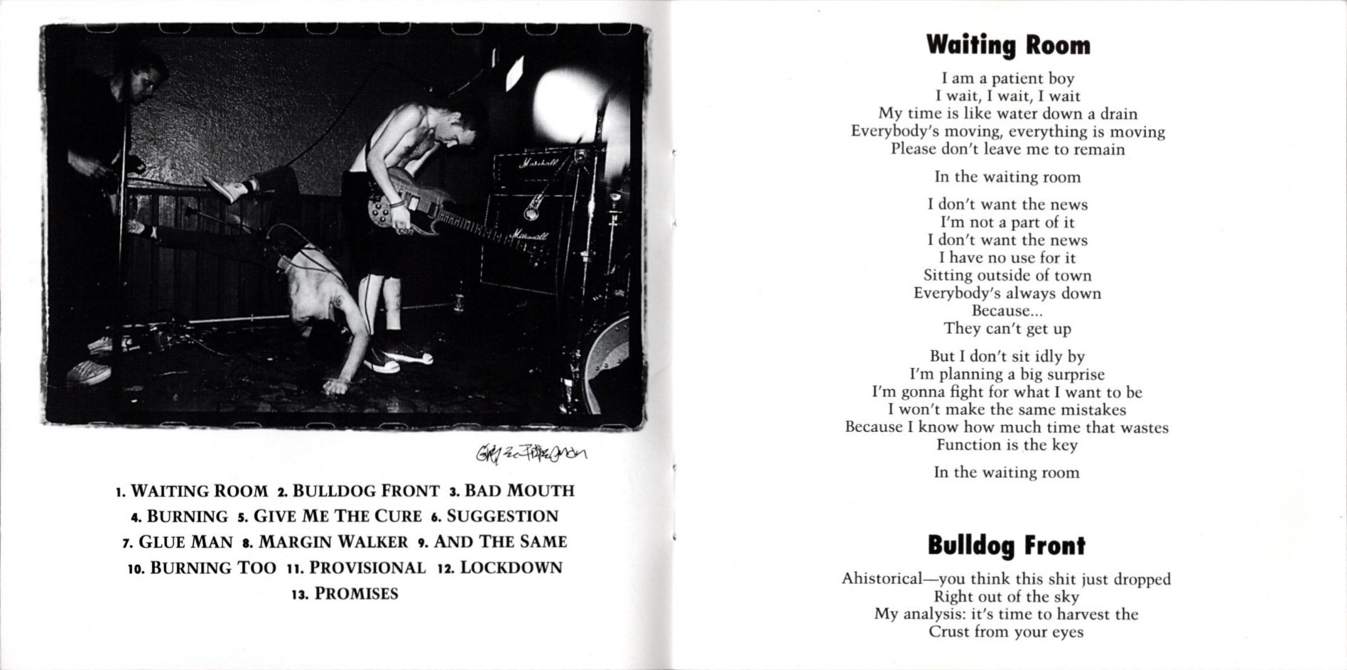 13 songs by fugazi booklet pages 1 and 2